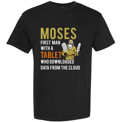 Funny Jewish Passover Moses Tablet Data Cloud Computing Garment-Dyed Heavyweight T-Shirt