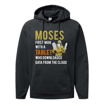 Funny Jewish Passover Moses Tablet Data Cloud Computing Performance Fleece Hoodie