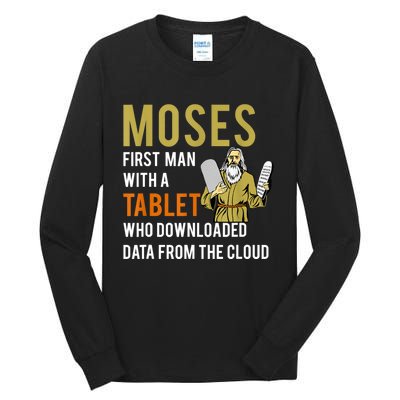 Funny Jewish Passover Moses Tablet Data Cloud Computing Tall Long Sleeve T-Shirt