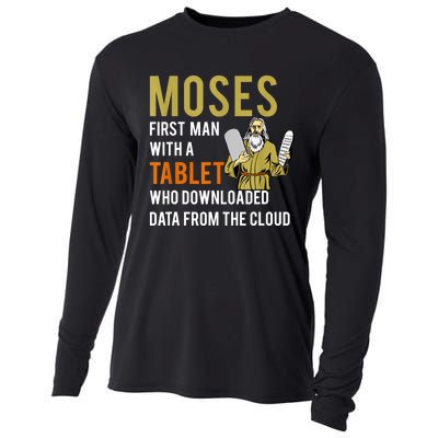 Funny Jewish Passover Moses Tablet Data Cloud Computing Cooling Performance Long Sleeve Crew