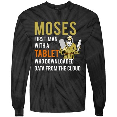 Funny Jewish Passover Moses Tablet Data Cloud Computing Tie-Dye Long Sleeve Shirt