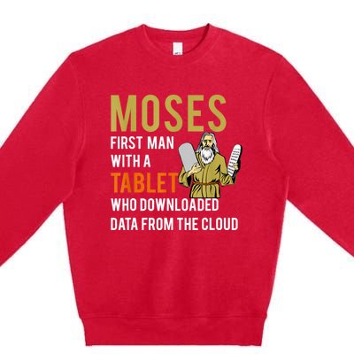 Funny Jewish Passover Moses Tablet Data Cloud Computing Premium Crewneck Sweatshirt