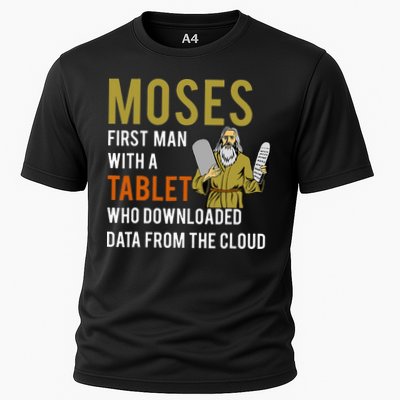 Funny Jewish Passover Moses Tablet Data Cloud Computing Cooling Performance Crew T-Shirt