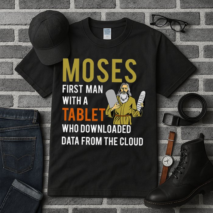Funny Jewish Passover Moses Tablet Data Cloud Computing Tall T-Shirt