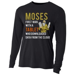 Funny Jewish Passover Moses Tablet Data Cloud Computing Cooling Performance Long Sleeve Crew