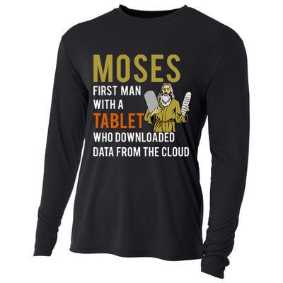 Funny Jewish Passover Moses Tablet Data Cloud Computing Cooling Performance Long Sleeve Crew