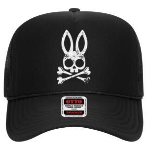 Funny Jolly Roger Bunny Skull Crossbones Egg Hunt Easter Day High Crown Mesh Back Trucker Hat