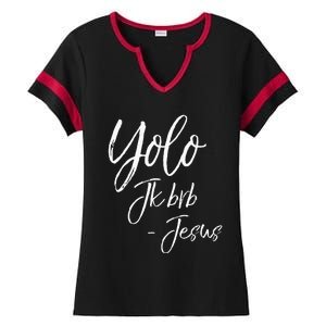 Funny Jesus Resurrection Quote Easter Yolo JK BRB Jesus Ladies Halftime Notch Neck Tee