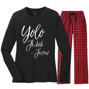 Funny Jesus Resurrection Quote Easter Yolo JK BRB Jesus Women's Long Sleeve Flannel Pajama Set 