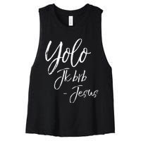 Funny Jesus Resurrection Quote Easter Yolo JK BRB Jesus Women's Racerback Cropped Tank