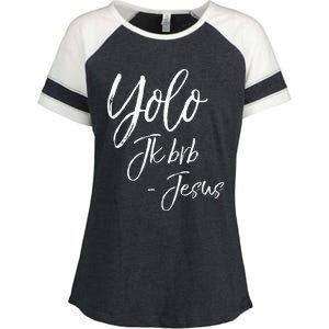 Funny Jesus Resurrection Quote Easter Yolo JK BRB Jesus Enza Ladies Jersey Colorblock Tee