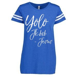 Funny Jesus Resurrection Quote Easter Yolo JK BRB Jesus Enza Ladies Jersey Football T-Shirt