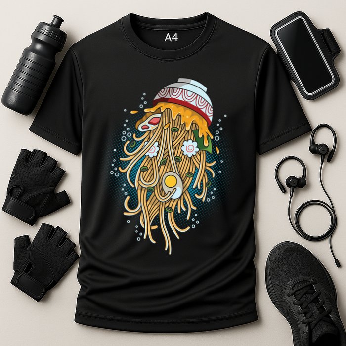 Funny Jellyfish Ramen Bowl Cooling Performance Crew T-Shirt