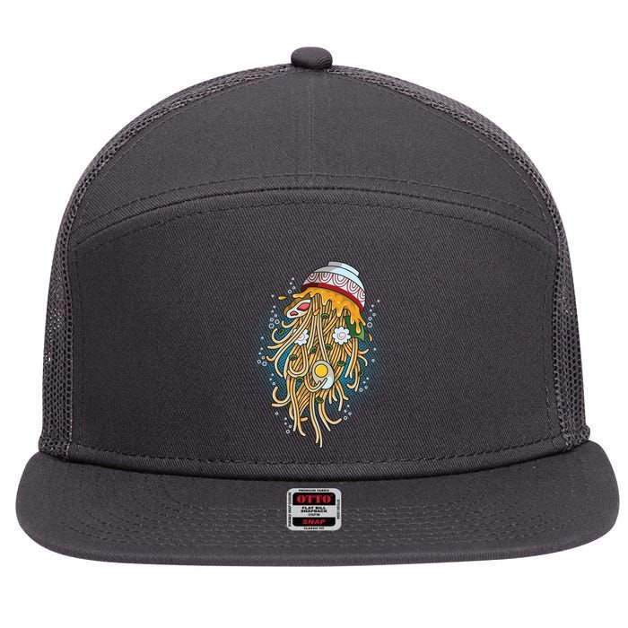 Funny Jellyfish Ramen Bowl 7 Panel Mesh Trucker Snapback Hat