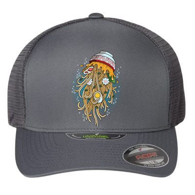 Funny Jellyfish Ramen Bowl Flexfit Unipanel Trucker Cap