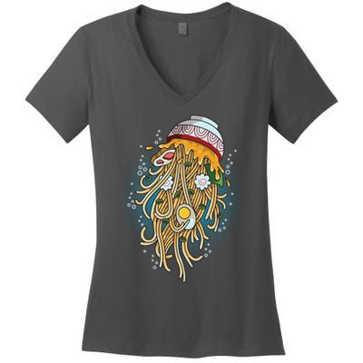 Funny Jellyfish Ramen Bowl Women's V-Neck T-Shirt