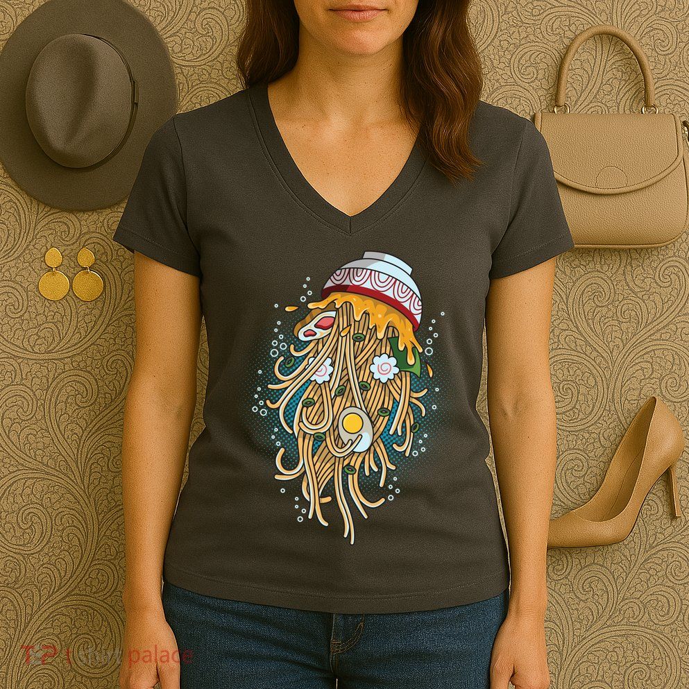 Funny Jellyfish Ramen Bowl Women's V-Neck T-Shirt