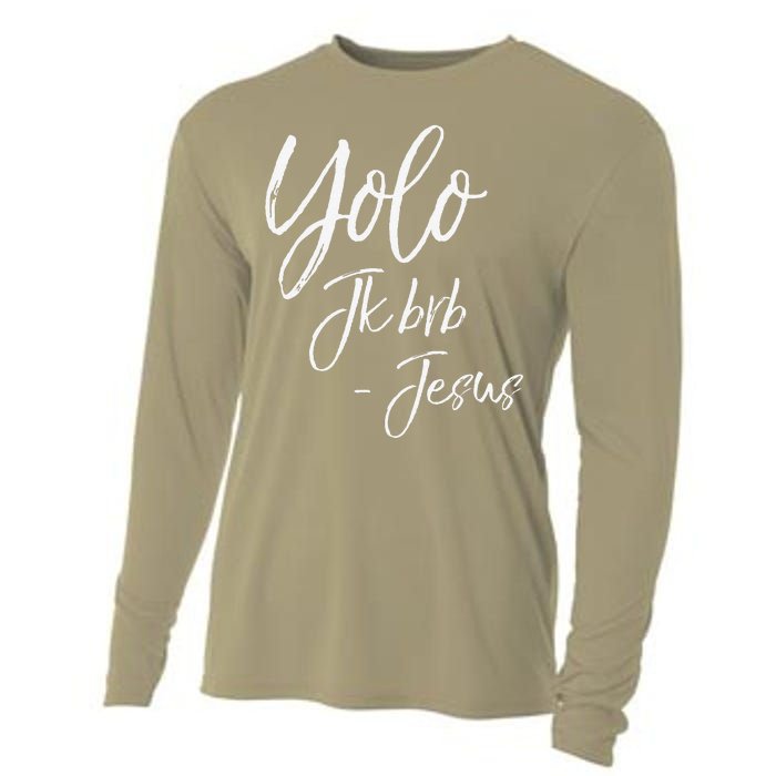 Funny Jesus Resurrection Quote Easter Yolo JK BRB Jesus Cooling Performance Long Sleeve Crew