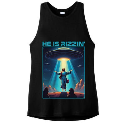 Funny Jesus Rizzin Easter Ufo Alien Abduction Space Christ Ladies PosiCharge Tri-Blend Wicking Tank