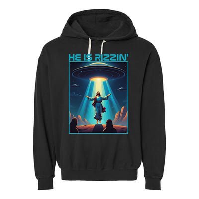 Funny Jesus Rizzin Easter Ufo Alien Abduction Space Christ Garment-Dyed Fleece Hoodie