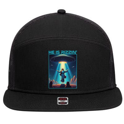 Funny Jesus Rizzin Easter Ufo Alien Abduction Space Christ 7 Panel Mesh Trucker Snapback Hat