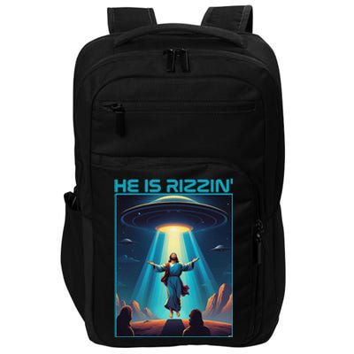 Funny Jesus Rizzin Easter Ufo Alien Abduction Space Christ Impact Tech Backpack