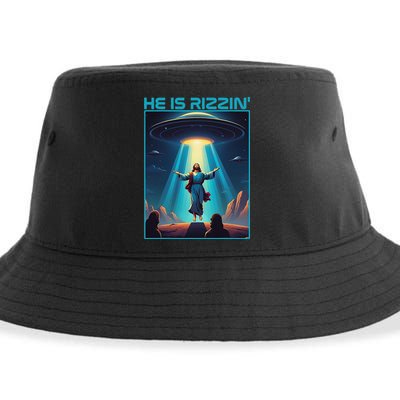 Funny Jesus Rizzin Easter Ufo Alien Abduction Space Christ Sustainable Bucket Hat