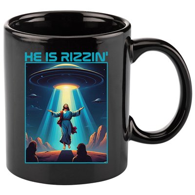 Funny Jesus Rizzin Easter Ufo Alien Abduction Space Christ 11oz C Handle Ceramic Mug