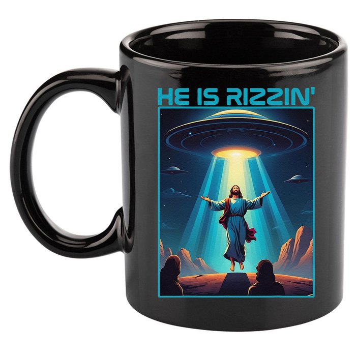 Funny Jesus Rizzin Easter Ufo Alien Abduction Space Christ 11oz C Handle Ceramic Mug