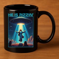 Funny Jesus Rizzin Easter Ufo Alien Abduction Space Christ 11oz C Handle Ceramic Mug