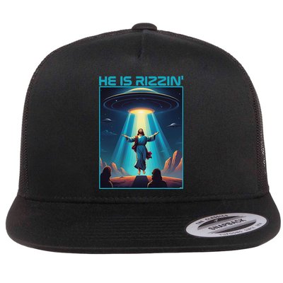 Funny Jesus Rizzin Easter Ufo Alien Abduction Space Christ Flat Bill Trucker Hat