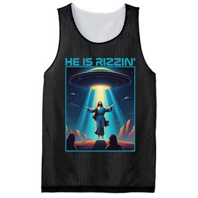 Funny Jesus Rizzin Easter Ufo Alien Abduction Space Christ Mesh Reversible Basketball Jersey Tank