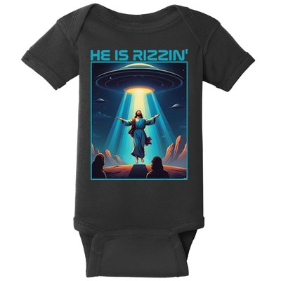 Funny Jesus Rizzin Easter Ufo Alien Abduction Space Christ Baby Bodysuit
