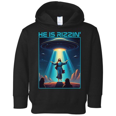 Funny Jesus Rizzin Easter Ufo Alien Abduction Space Christ Toddler Hoodie