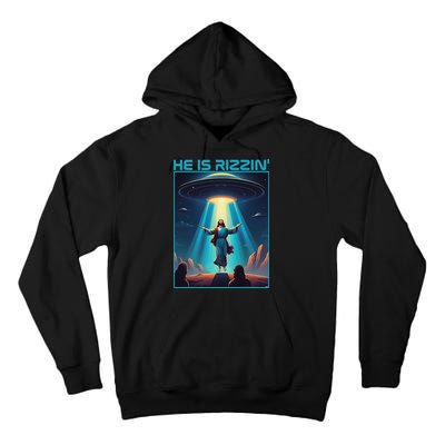 Funny Jesus Rizzin Easter Ufo Alien Abduction Space Christ Tall Hoodie