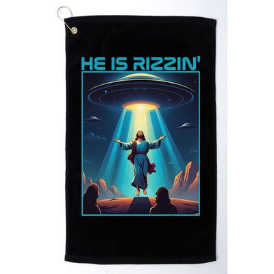 Funny Jesus Rizzin Easter Ufo Alien Abduction Space Christ Golf Towel