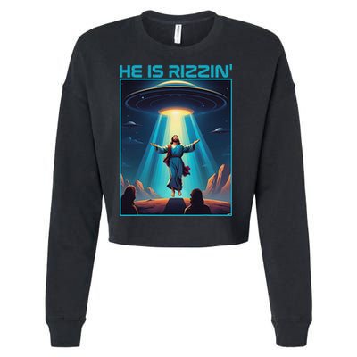 Funny Jesus Rizzin Easter Ufo Alien Abduction Space Christ Cropped Pullover Crew
