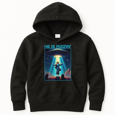 Funny Jesus Rizzin Easter Ufo Alien Abduction Space Christ Kids Hoodie