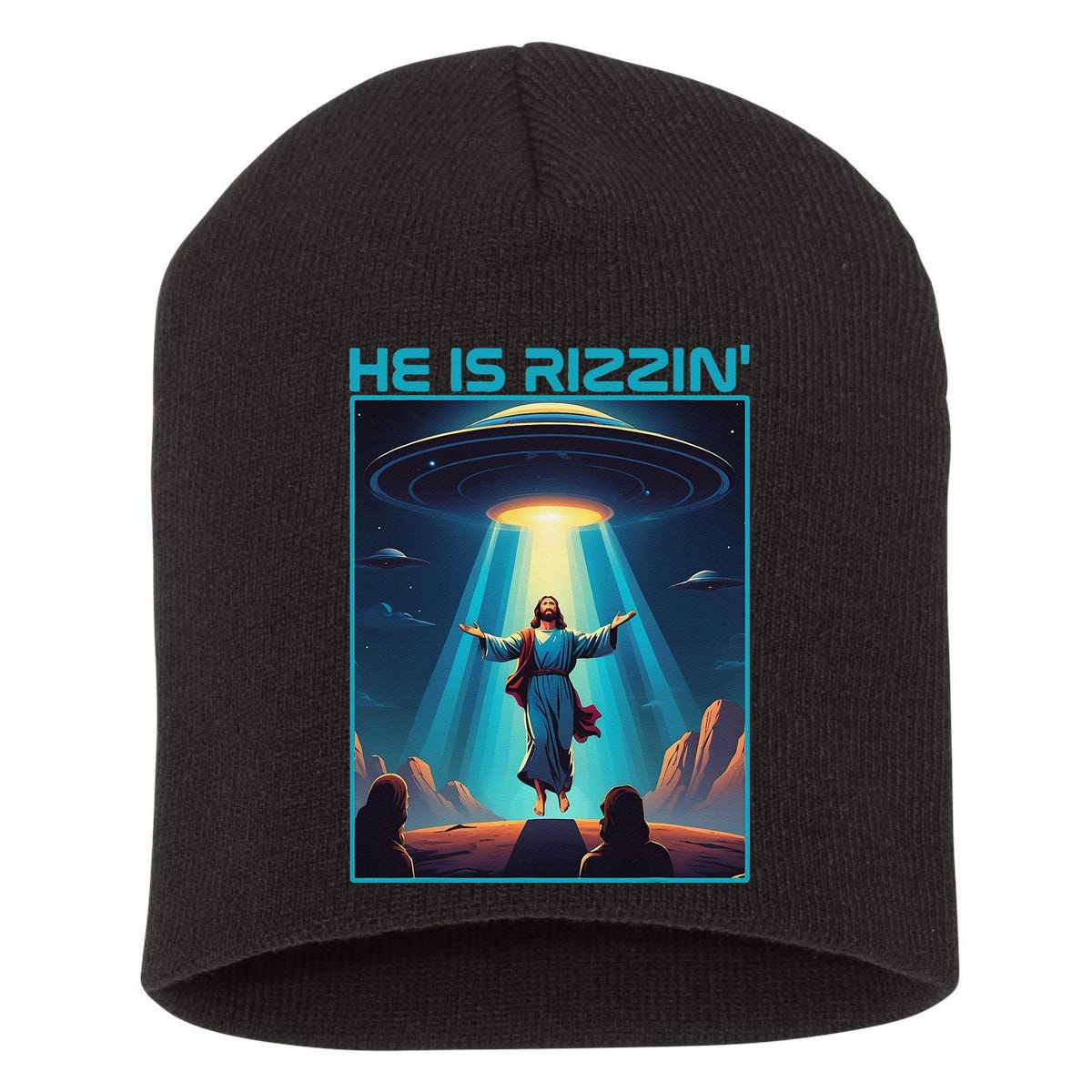Funny Jesus Rizzin Easter Ufo Alien Abduction Space Christ Short Acrylic Beanie