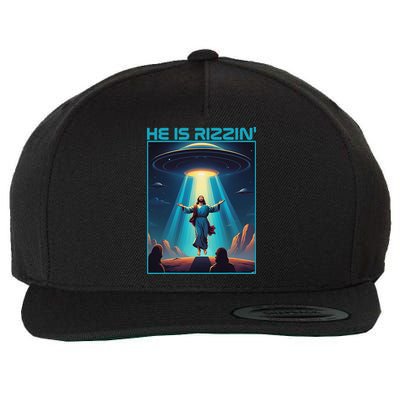 Funny Jesus Rizzin Easter Ufo Alien Abduction Space Christ Wool Snapback Cap