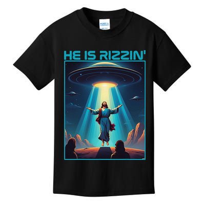 Funny Jesus Rizzin Easter Ufo Alien Abduction Space Christ Kids T-Shirt