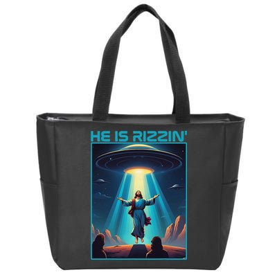 Funny Jesus Rizzin Easter Ufo Alien Abduction Space Christ Zip Tote Bag