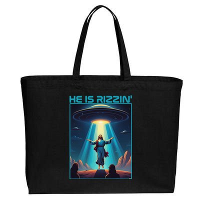 Funny Jesus Rizzin Easter Ufo Alien Abduction Space Christ Cotton Canvas Jumbo Tote