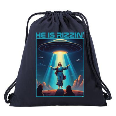 Funny Jesus Rizzin Easter Ufo Alien Abduction Space Christ Drawstring Bag