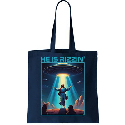 Funny Jesus Rizzin Easter Ufo Alien Abduction Space Christ Tote Bag