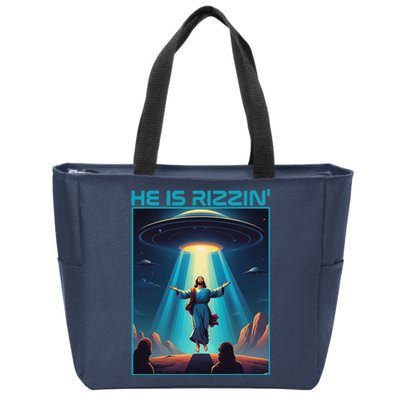 Funny Jesus Rizzin Easter Ufo Alien Abduction Space Christ Zip Tote Bag