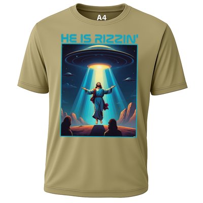 Funny Jesus Rizzin Easter Ufo Alien Abduction Space Christ Cooling Performance Crew T-Shirt