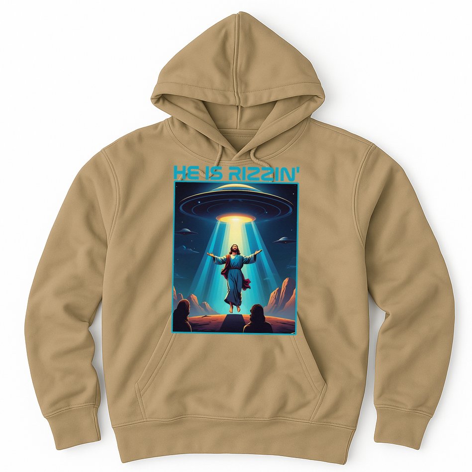 Funny Jesus Rizzin Easter Ufo Alien Abduction Space Christ Hoodie