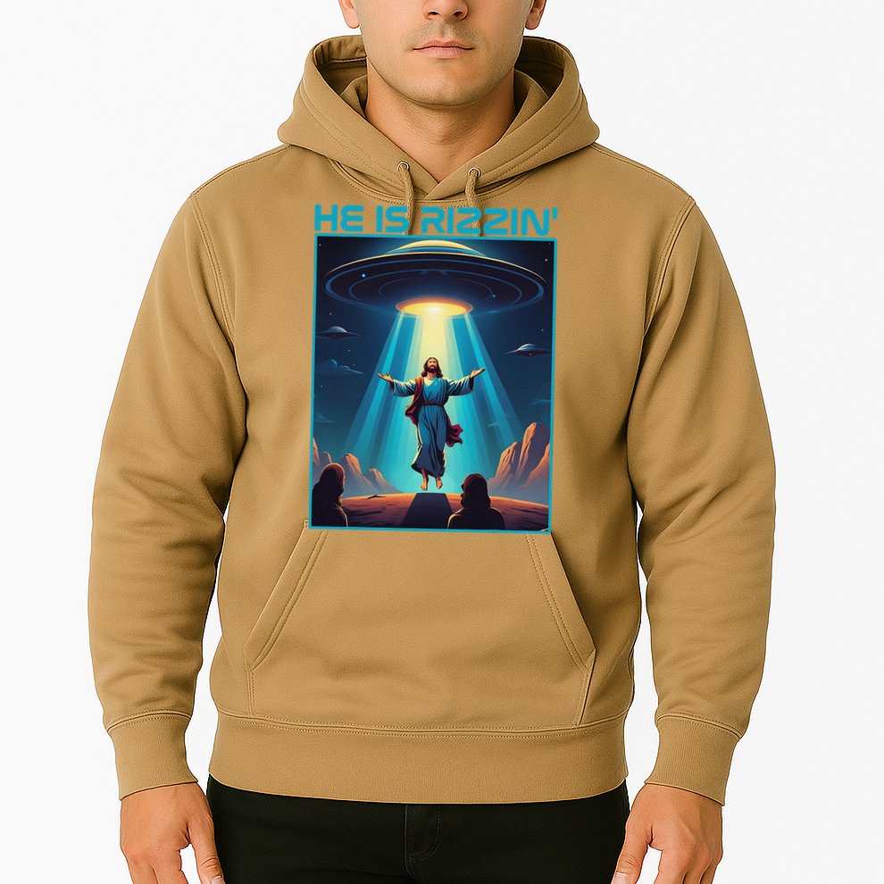 Funny Jesus Rizzin Easter Ufo Alien Abduction Space Christ Hoodie
