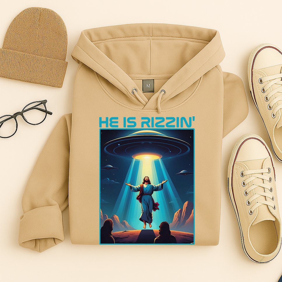 Funny Jesus Rizzin Easter Ufo Alien Abduction Space Christ Hoodie